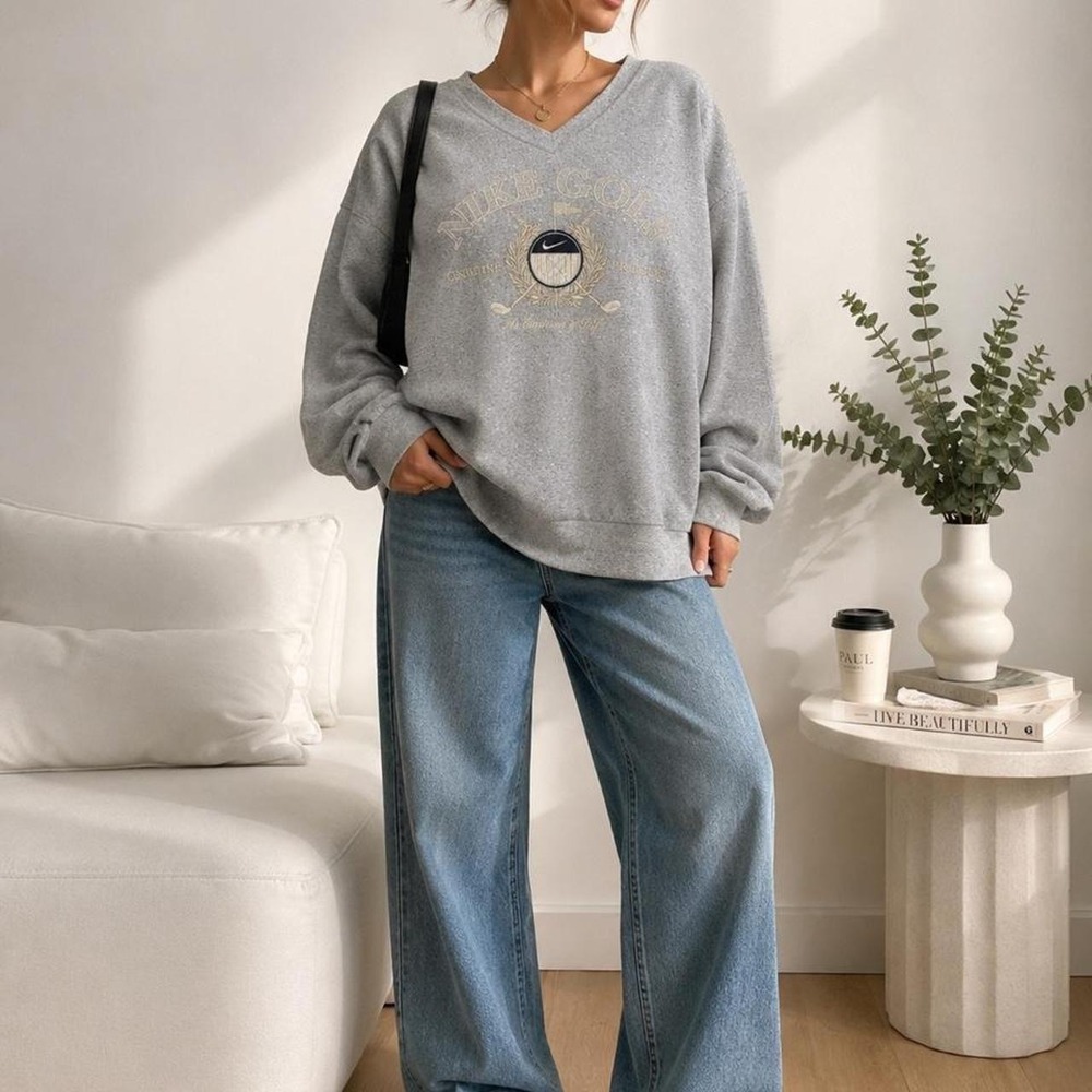 Vintage Nike Golf Heather Gray V-Neck Embroidered Sweatshirt